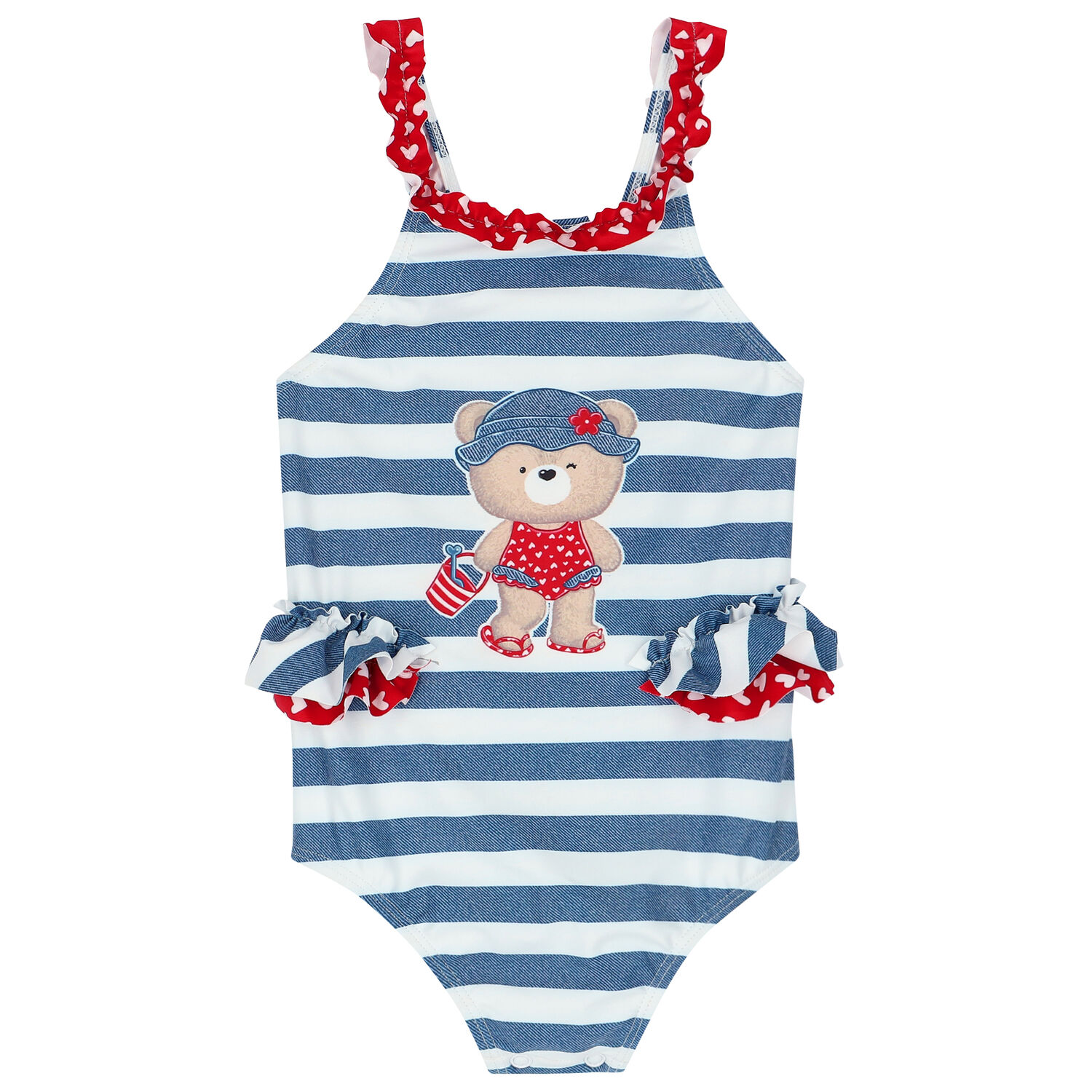 Younger Girls Blue & White Swimsuit Set, 1, hi-res