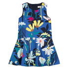 Girls Blue Floral Cotton Dress, 1, hi-res