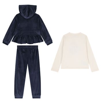 Girls Navy Blue Velour Tracksuit Set  ( 3 Piece )