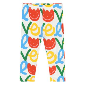Younger Girls White Flower Leggings