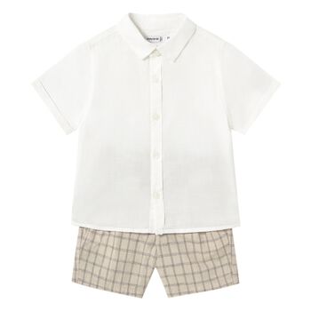 Younger Boys White & Beige Shorts Set