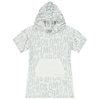 Girls Ivory & Silver Logo Hooded Dress