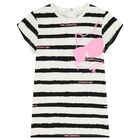 Younger Girls White & Black Striped Choupette Dress, 1, hi-res