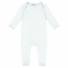 Baby Boys White & Blue Polka Dot Babygrow, 1, hi-res