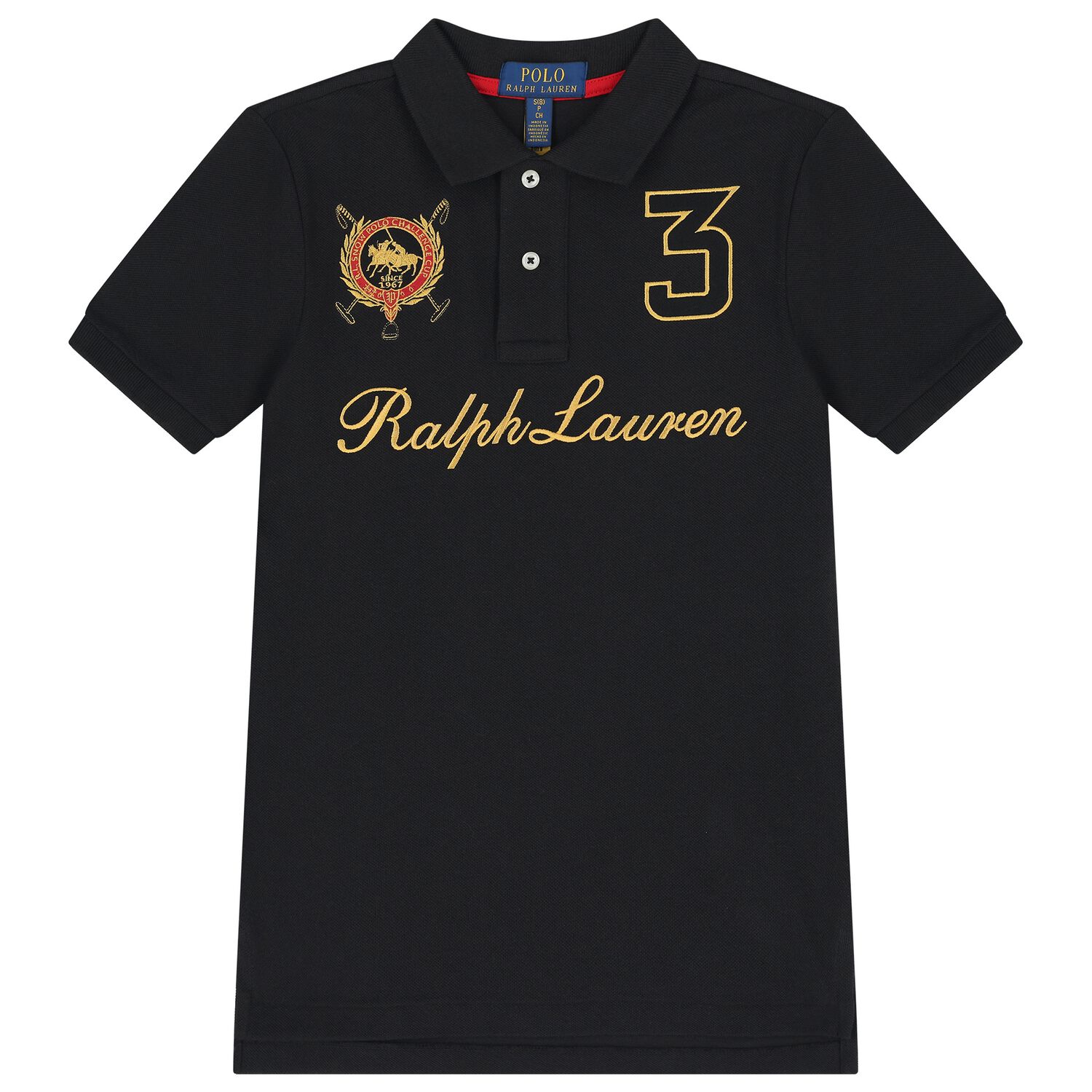 Boys Black Logo Polo Shirt, 1, hi-res