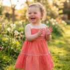 فستان للفتيات الصغيرات مزين بفيونكة باللون المرجاني , 1, hi-res