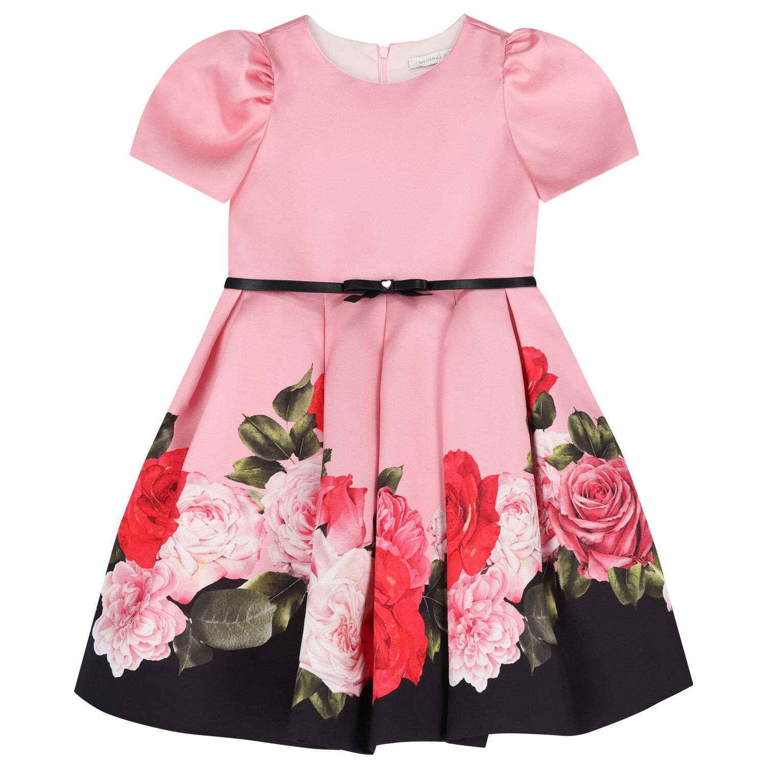Girls Pink Roses Satin Dress, 2, hi-res