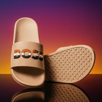 Boys Beige Logo Sliders