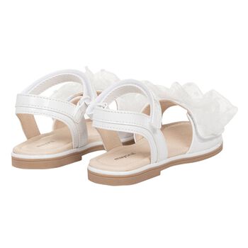 Girls White Tulle Ruffle Sandals