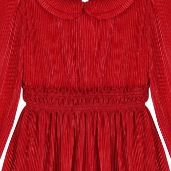 Girls Red Ruffle Plissé Dress 