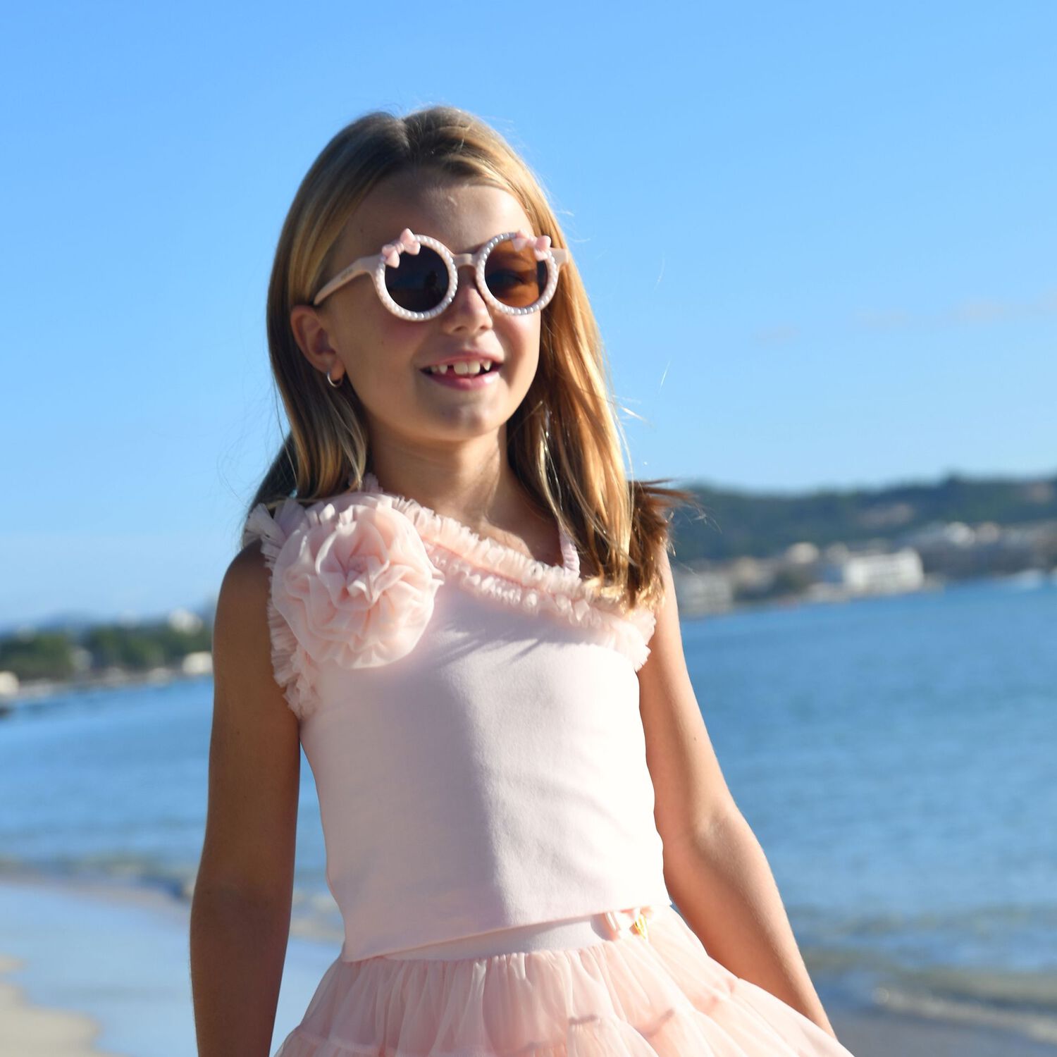 Girls Pink Ruffle Tulle Top, 1, hi-res