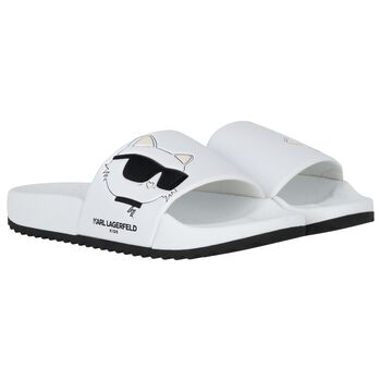 Girls White Choupette Sliders