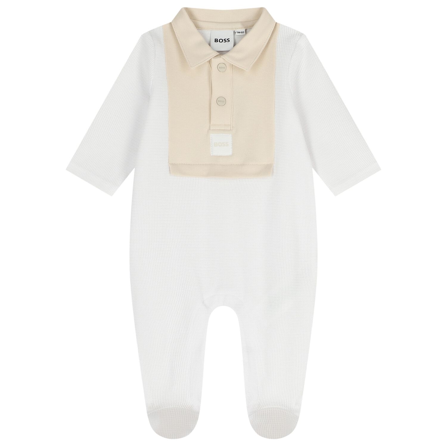 Baby Boys White & Beige Logo Babygrow, 2, hi-res