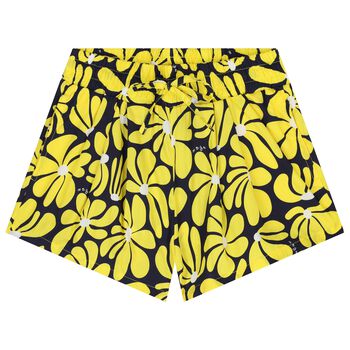 Girls Yellow & Navy Blue Floral Shorts