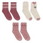Girls Pink & Ivory Heart Socks (3 Pack), 1, hi-res