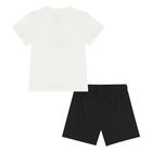 Younger Boys White & Black Logo Shorts Set, 5, hi-res