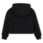 Girls Black Logo Hooded Zip Up Top, 1, hi-res