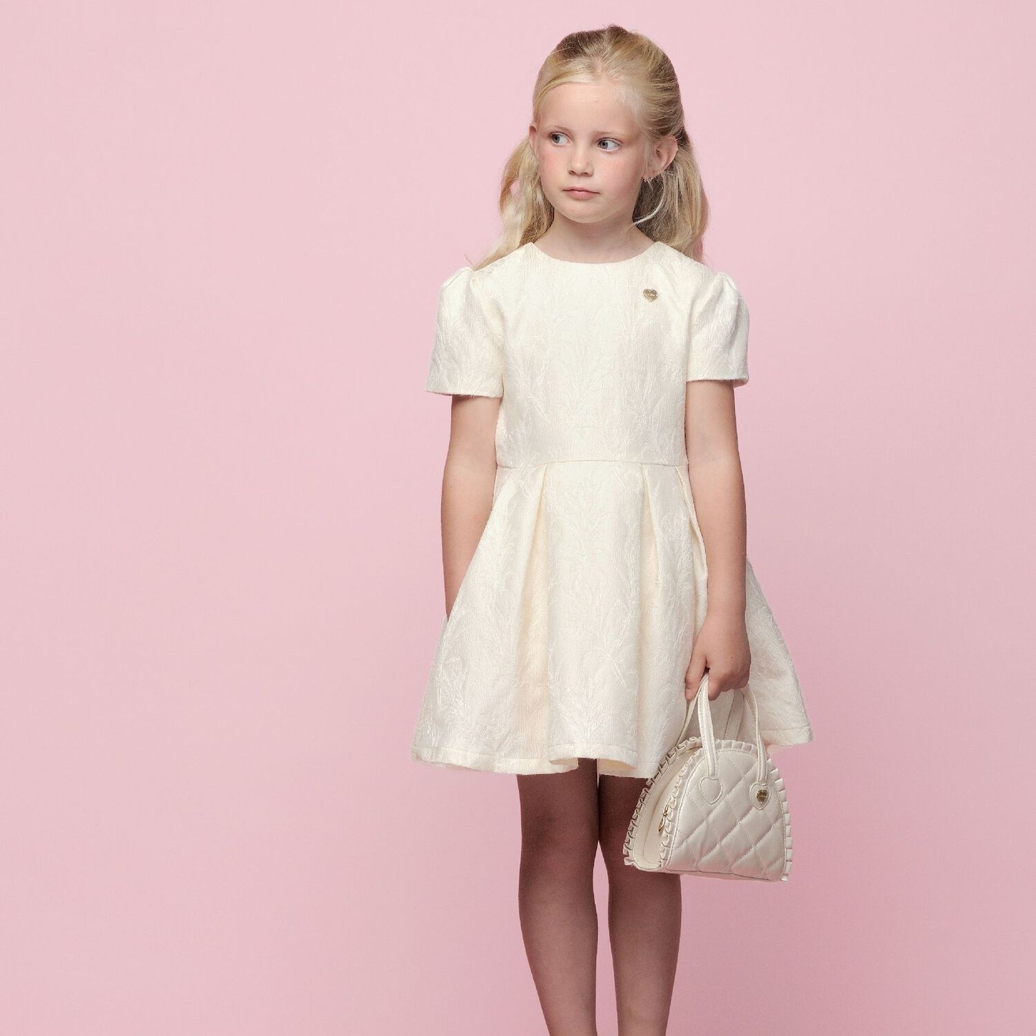 حقيبة يد مبطنة بالشعار باللون العاجي للبنات, 1, hi-res