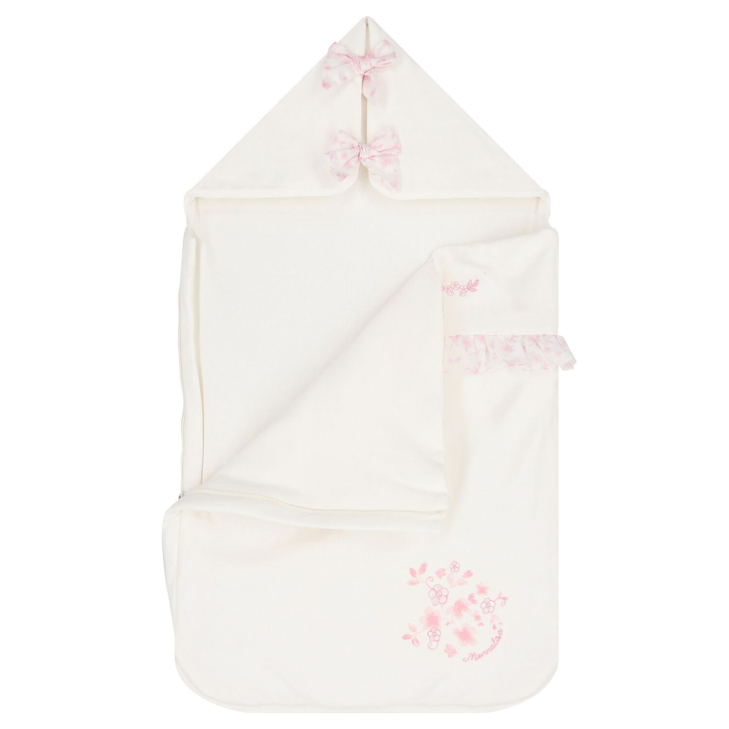 Baby Girls Ivory & Pink Floral Bow Nest, 1, hi-res