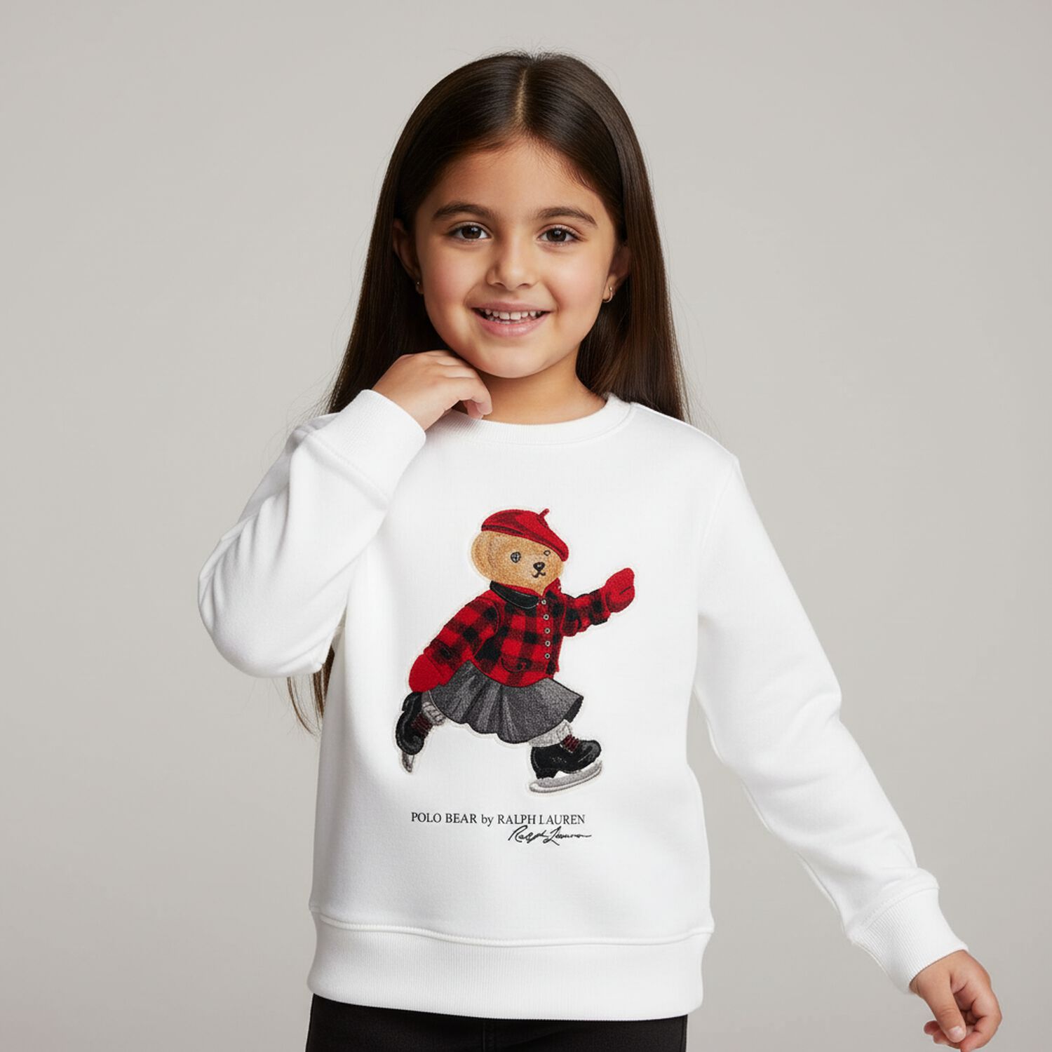 Girls Ivory Polo Bear Sweatshirt, 1, hi-res