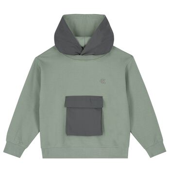 Boys Green Logo Hooded Top