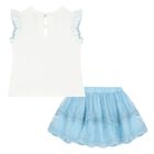 طقم تنوره بنات من التول باللون الابيض والازرق , 2, hi-res