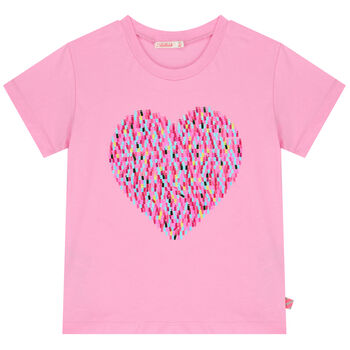 Girls Pink Embellished Heart T-Shirt