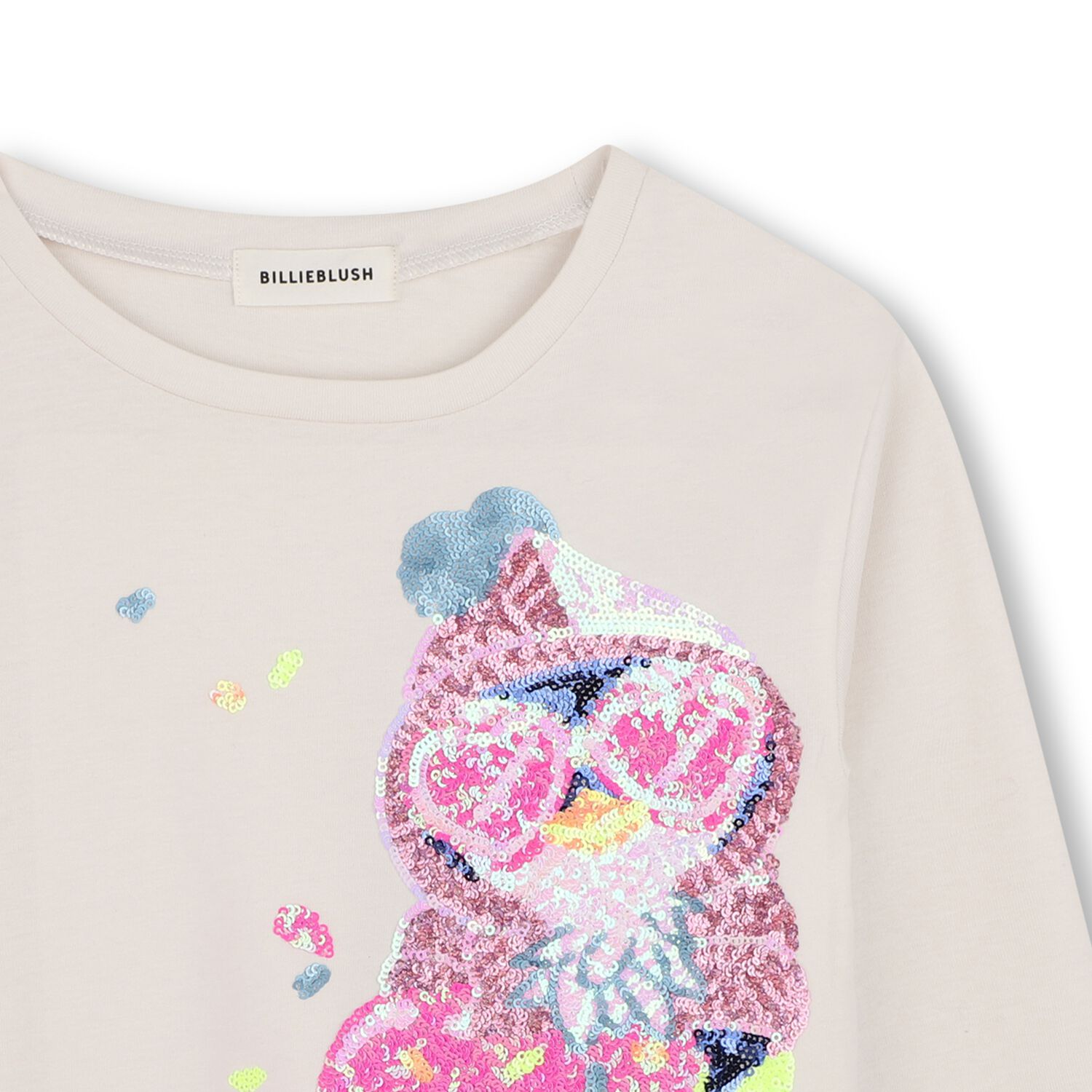 Girls Ivory Sequin Bird Long Sleeve Top, 1, hi-res
