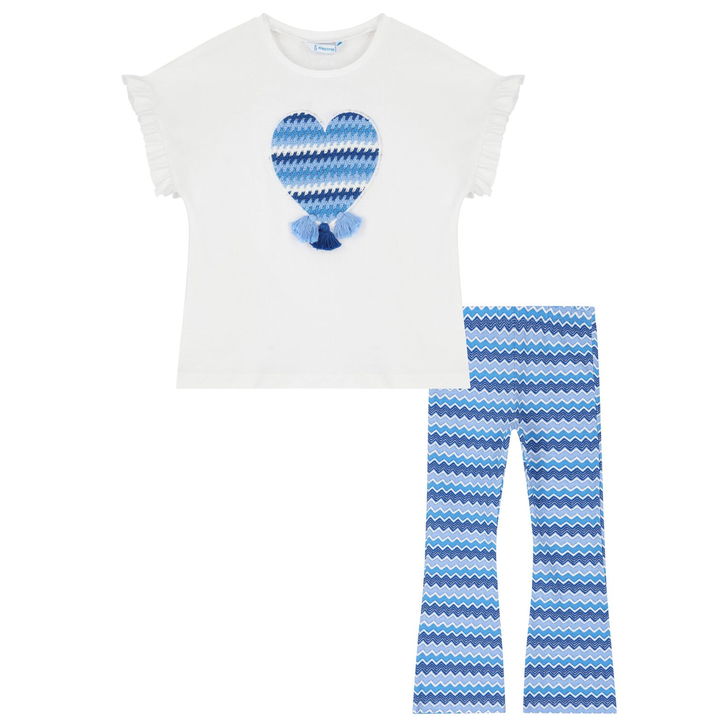 Girls White & Blue Zigzag Leggings Set, 3, hi-res image number null
