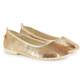 BILLIEBLUSH Girls Gold Sequin Ballerina Shoes, 1 Girls Gold Sequin Ballerina Shoes