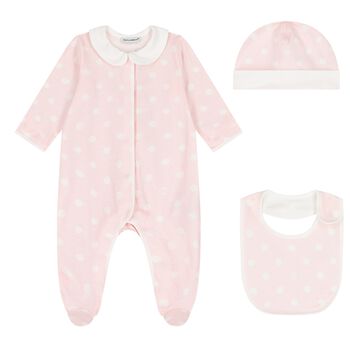 Baby Girls Pink & White Polka Dots Babygrow Gift Set
