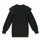 فستان سويت شيرت بالشعار باللون الاسود للبنات, 1, hi-res