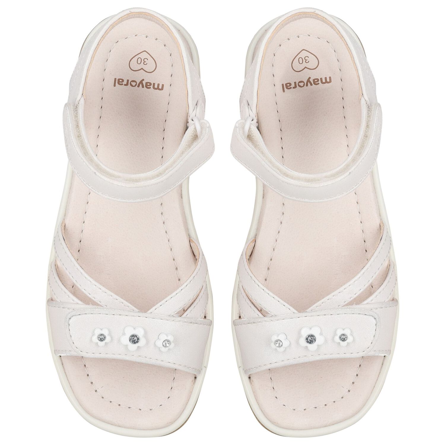 Girls Ivory Logo Flower Sandals, 1, hi-res image number null