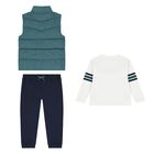 Boys White, Green & Navy Blue Tracksuit Set ( 3 Piece ), 1, hi-res