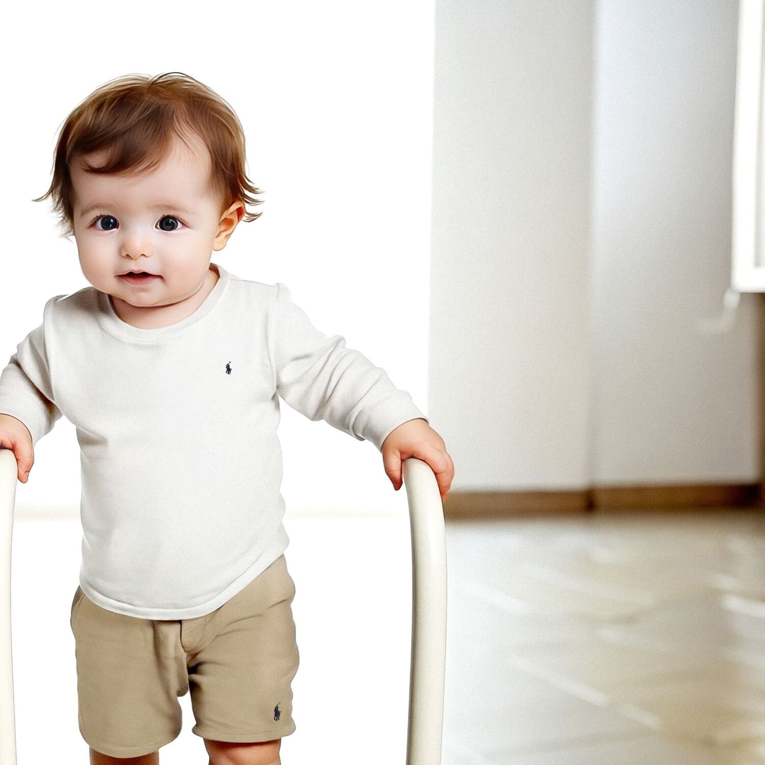 شورت أولاد بالشعار باللون البيج, 1, hi-res