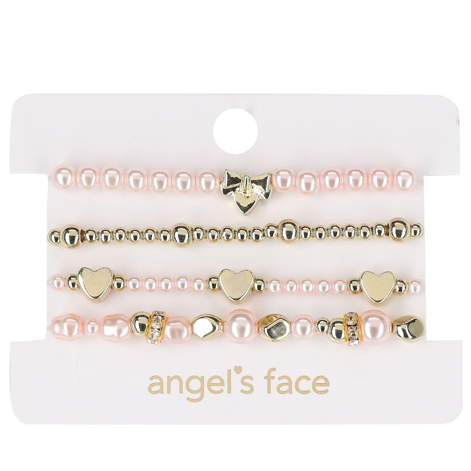 Girls Pink & Gold Beaded Bracelets (4 Pack), 1, hi-res