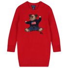 Girls Red Polo Bear Knitted Sweatshirt Dress, 1, hi-res