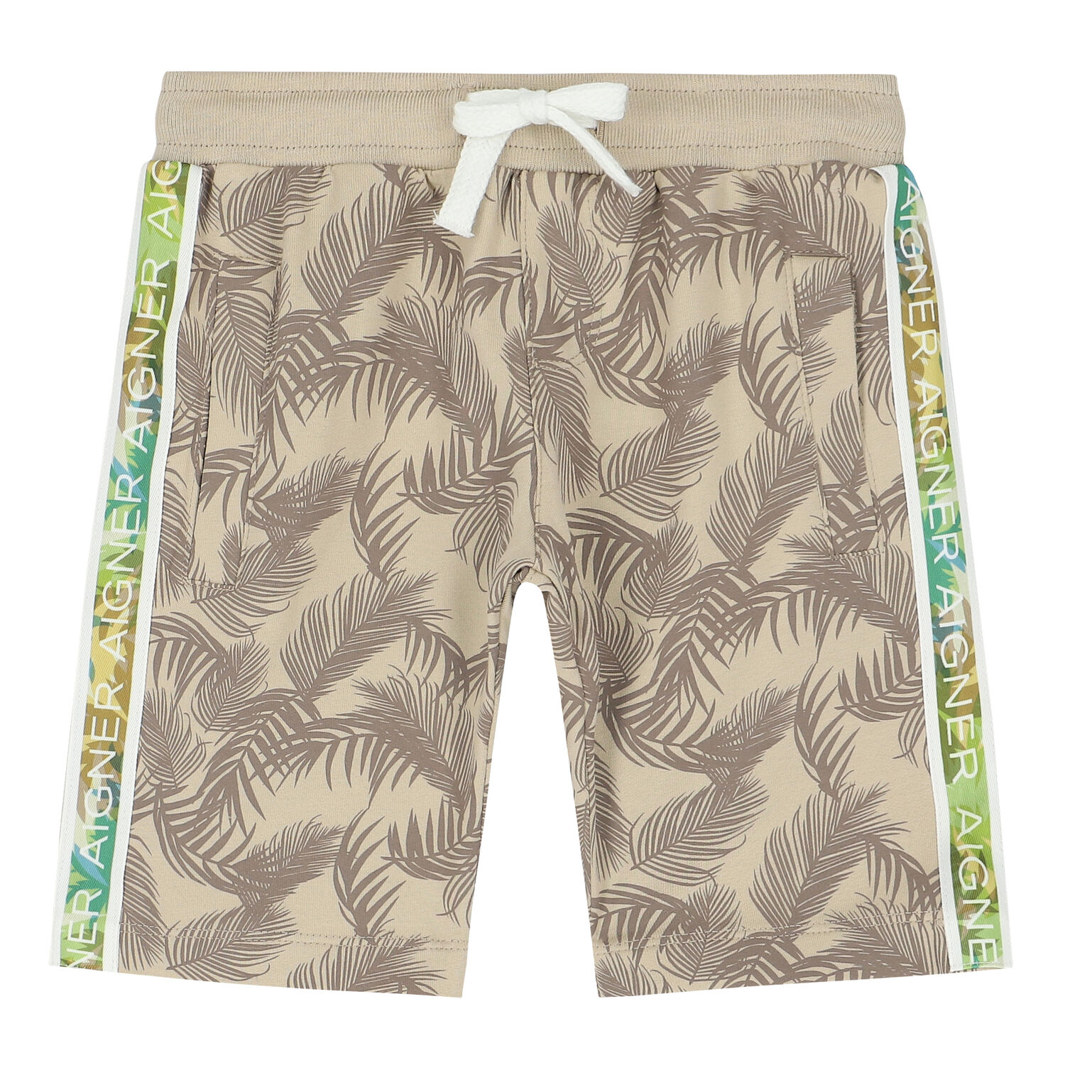 Younger Boys Beige Logo Shorts, 1, hi-res