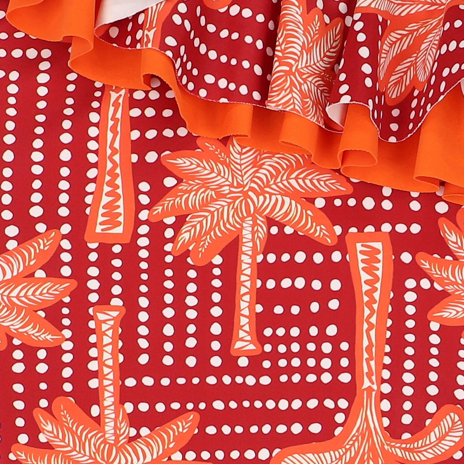 Girls Orange & Pink Palm Tree Swimsuit, 1, hi-res