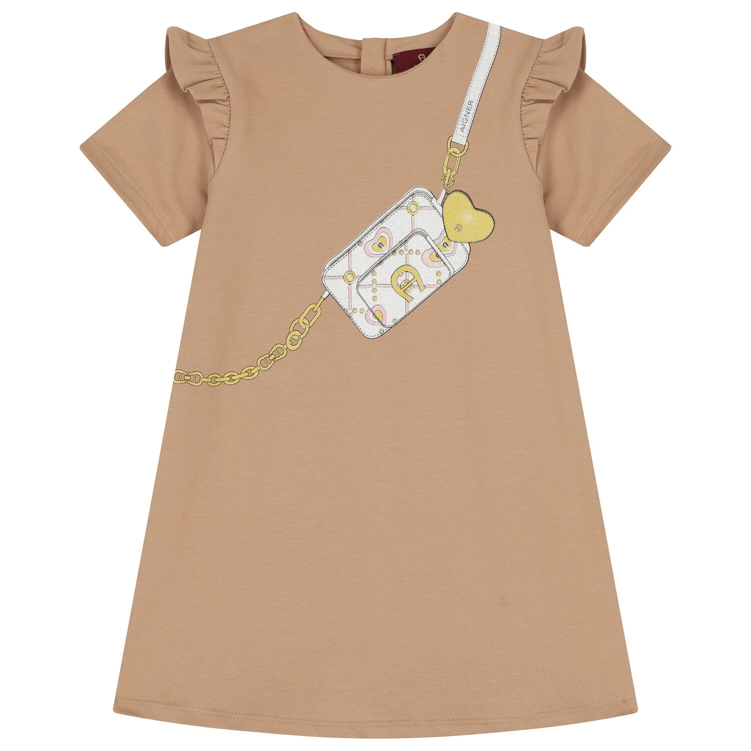 Girls Beige Logo Bag Dress, 2, hi-res image number null