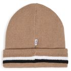 Baby Boys Beige Logo Beanie Hat, 1, hi-res