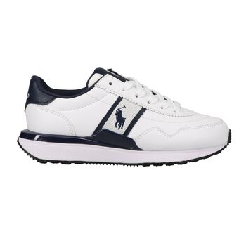 White & Navy Blue Logo Trainers