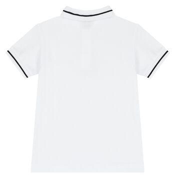 Boys White Cotton Logo Polo Shirt