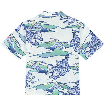 Boys White & Blue Tiger Poplin Shirt