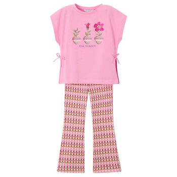 Girls Pink Flower Leggings Set