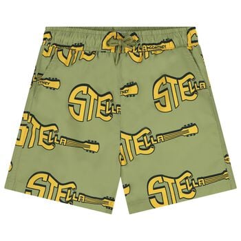 Boys Green & Yellow Guitar Swim Shorts