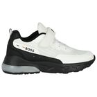 Boys White Logo Trainers, 1, hi-res
