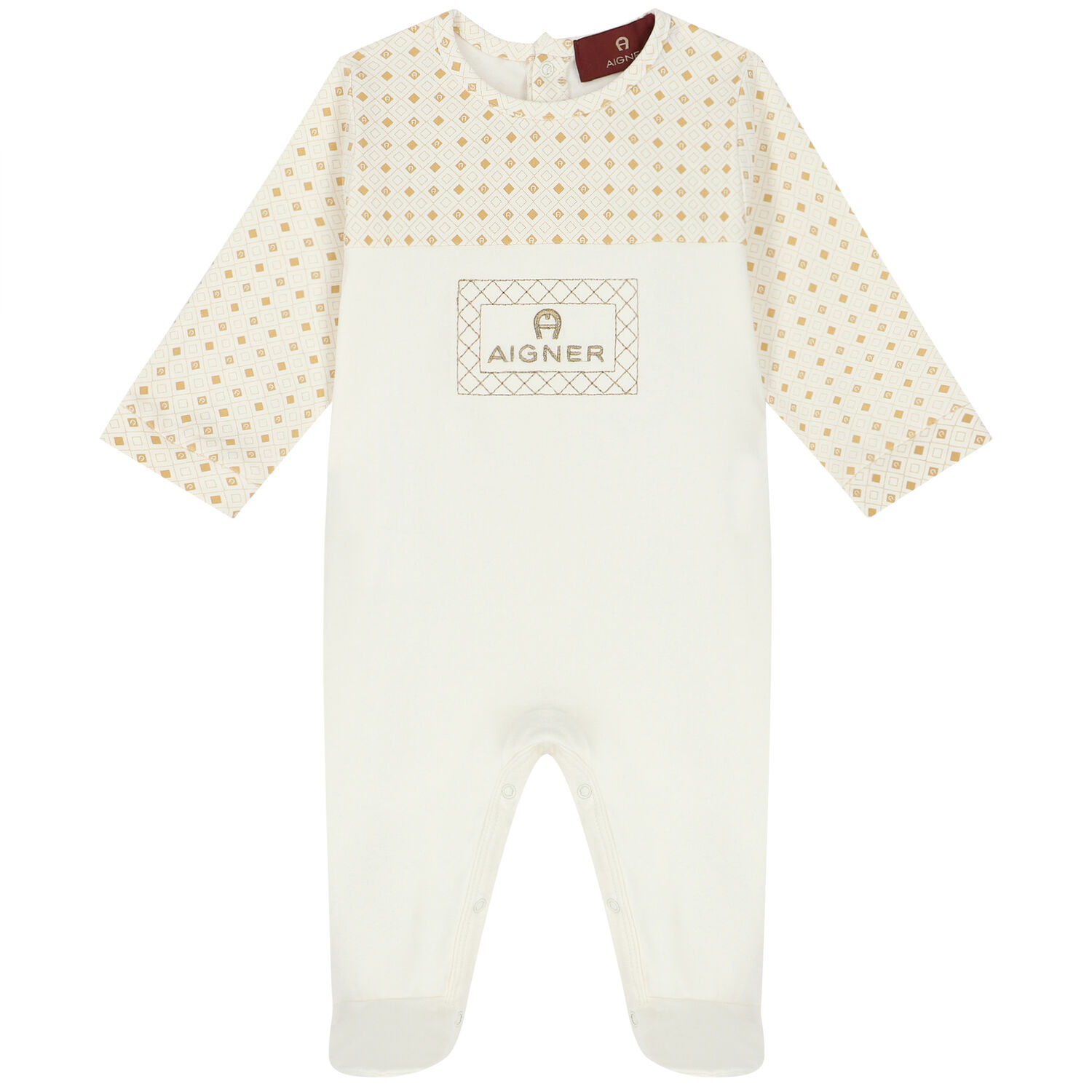 Ivory & Gold Logo Babygrow & Hat Set, 3, hi-res