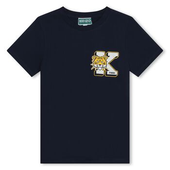 Boys Navy Blue Tiger Logo T-Shirt