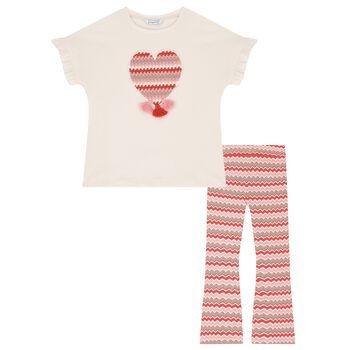 Girls Ivory & Pink Zigzag Leggings Set